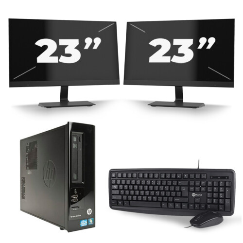 HP Pro 3300 SFF - Intel Core i3-2e Generatie - 8GB RAM - 256GB SSD - Windows 10 + 2x 23 inch Monitor Tweedehands