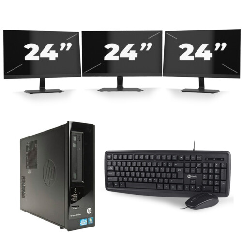 HP Pro 3300 SFF - Intel Core i3-2e Generatie - 8GB RAM - 256GB SSD - Windows 10 + 3x 24 inch Monitor Tweedehands