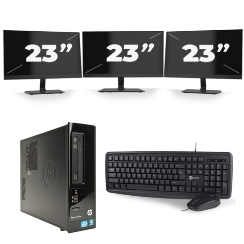 HP Pro 3300 SFF - Intel Core i5-2e Generatie - 8GB RAM - 256GB SSD - Windows 10 + 3x 23 inch Monitor Tweedehands
