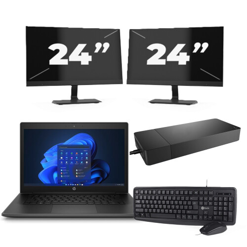 HP Pro X360 Fortis G9 - Intel Pentium N6000 - 11 inch - 8GB RAM - 256GB SSD - Windows 11 Home + 2x 24 inch Monitor Tweedehands