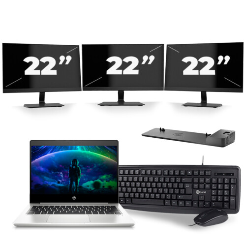 HP ProBook 430 G6 - Intel Core i5-8e Generatie - 13 inch - 16GB RAM - 256GB SSD - Windows 11 + 3x 22 inch Monitor Tweedehands