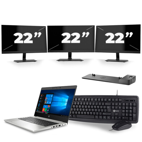 HP ProBook 430 G7 - Intel Core i3-10e Generatie - 13 inch - 16GB RAM - 256GB SSD - Windows 11 + 3x 22 inch Monitor Tweedehands