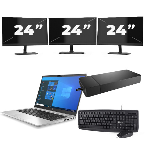 HP ProBook 430 G8 - Intel Core i3-11e Generatie - 13 inch - 16GB RAM - 256GB SSD - Windows 11 Home + 3x 24 inch Monitor Tweedehands
