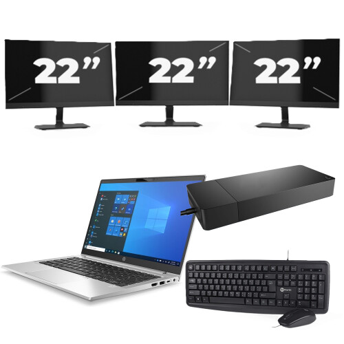 HP ProBook 430 G8 - Intel Core i5-11e Generatie - 13 inch - 8GB RAM - 256GB SSD - Windows 11 Home + 3x 22 inch Monitor Tweedehands