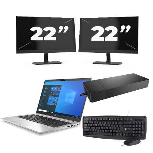 HP ProBook 430 G8 - Intel Core i5-11e Generatie - 13 inch - 8GB RAM - 256GB SSD - Windows 11 Home + 2x 22 inch Monitor Tweedehands