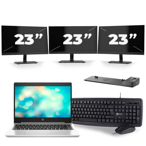 HP ProBook 440 G7 - Intel Core i5-10e Generatie - 14 inch - 8GB RAM - 256GB SSD - Windows 11 + 3x 23 inch Monitor Tweedehands