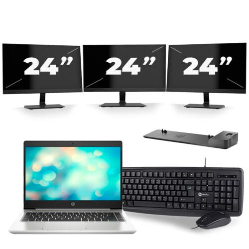 HP ProBook 440 G7 - Intel Core i5-10e Generatie - 14 inch - 8GB RAM - 256GB SSD - Windows 11 + 3x 24 inch Monitor Tweedehands