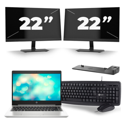 HP ProBook 440 G7 - Intel Core i5-10e Generatie - 14 inch - 8GB RAM - 256GB SSD - Windows 11 + 2x 22 inch Monitor Tweedehands