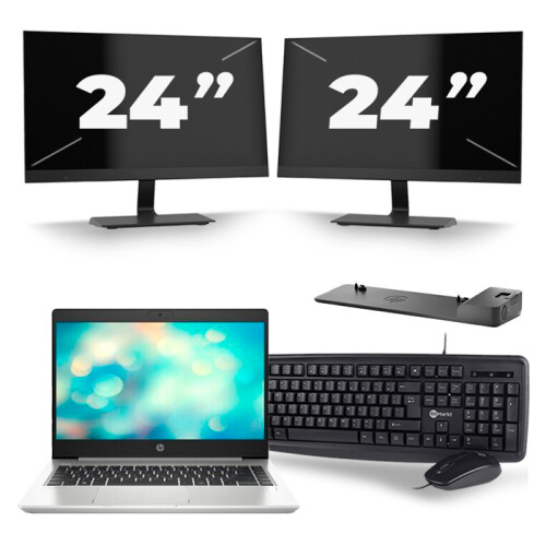 HP ProBook 440 G7 - Intel Core i5-10e Generatie - 14 inch - 8GB RAM - 256GB SSD - Windows 11 + 2x 24 inch Monitor Tweedehands