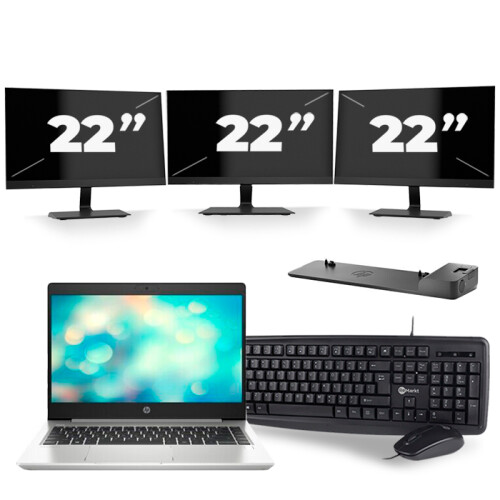 HP ProBook 440 G7 - Intel Core i5-10e Generatie - 14 inch - 8GB RAM - 256GB SSD - Windows 11 + 3x 22 inch Monitor Tweedehands