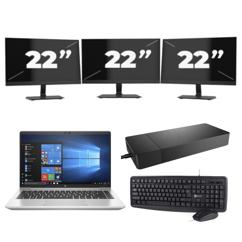 HP ProBook 440 G8 - Intel Core i3-11e Generatie - 14 inch - 8GB RAM - 256GB SSD - Windows 11 Home + 3x 22 inch Monitor Tweedehands