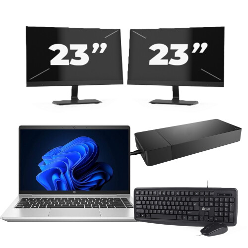 HP ProBook 440 G9 - Intel Core i3-12e Generatie - 14 inch - 8GB RAM - 256GB SSD - Windows 11 + 2x 23 inch Monitor Tweedehands