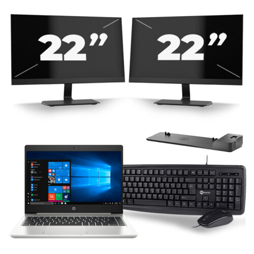 HP ProBook 445 G7 - AMD Ryzen 3 4300U - 14 inch - 16GB RAM - 256GB SSD - Windows 10 + 2x 22 inch Monitor Tweedehands