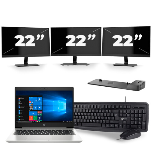 HP ProBook 445 G7 - AMD Ryzen 5 4500U - 14 inch - 8GB RAM - 256GB SSD - Windows 10 + 3x 22 inch Monitor Tweedehands