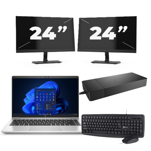 HP ProBook 445 G8 - AMD Ryzen 3 5400U - 14 inch - 8GB RAM - 256GB SSD - Windows 11 + 2x 24 inch Monitor Tweedehands