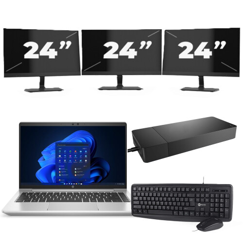 HP ProBook 445 G8 - AMD Ryzen 3 5400U - 14 inch - 8GB RAM - 256GB SSD - Windows 11 + 3x 24 inch Monitor Tweedehands