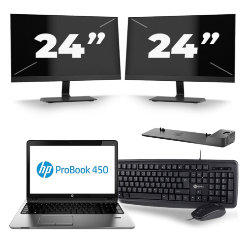 HP ProBook 450 G2 - Intel Core i5-4e Generatie - 15 inch - 8GB RAM - 256GB SSD - Windows 11 + 2x 24 inch Monitor Tweedehands