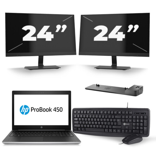 HP ProBook 450 G5 - Intel Core i5-8e Generatie - 15 inch - 16GB RAM - 256GB SSD - Windows 11 + 2x 24 inch Monitor Tweedehands