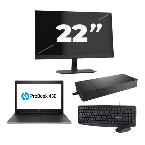 HP ProBook 450 G5 - Intel Core i5-8e Generatie - 15 inch - 8GB RAM - 256GB SSD - Windows 11 + 1x 22 inch Monitor Tweedehands