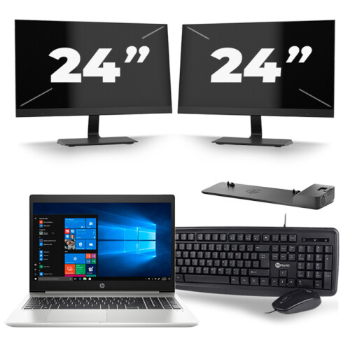 HP ProBook 450 G6 - Intel Core i5-8e Generatie - 15 inch - 16GB RAM - 256GB SSD - Windows 11 + 2x 24 inch Monitor Tweedehands