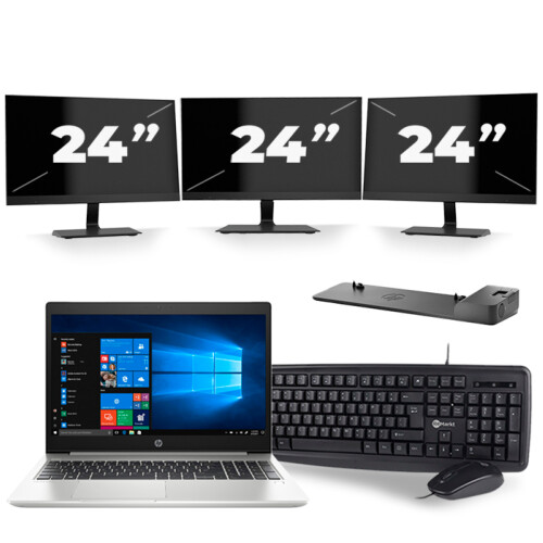HP ProBook 450 G6 - Intel Core i5-8e Generatie - 15 inch - 16GB RAM - 256GB SSD - Windows 11 + 3x 24 inch Monitor Tweedehands