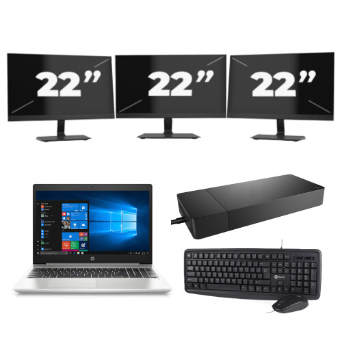 HP ProBook 450 G7 - Intel Core i5-10e Generatie - 15 inch - 8GB RAM - 256GB SSD - Windows 11 + 3x 22 inch Monitor Tweedehands