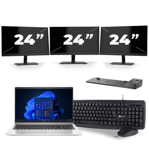 HP Probook 450 G8 - Intel Core i5-11e Generatie - 15 inch - 8GB RAM - 256GB SSD - Windows 11 + 3x 24 inch Monitor Tweedehands