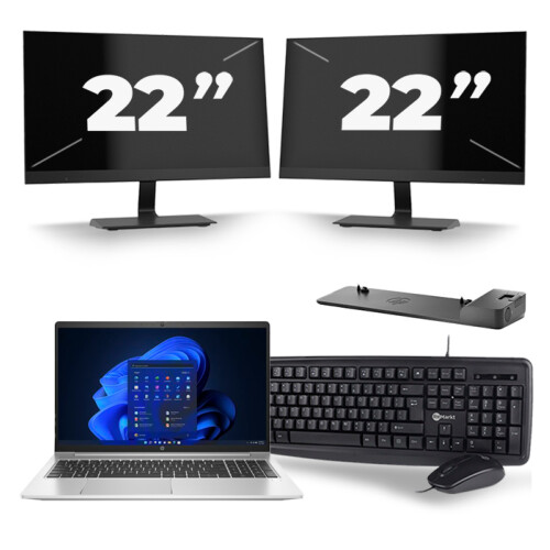 HP Probook 450 G8 - Intel Core i5-11e Generatie - 15 inch - 8GB RAM - 256GB SSD - Windows 11 + 2x 22 inch Monitor Tweedehands