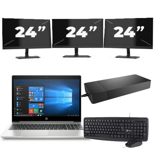 HP ProBook 455R G6 - AMD Ryzen 5 3500U - 15 inch - 8GB RAM - 256GB SSD - Windows 10 Home + 3x 24 inch Monitor Tweedehands