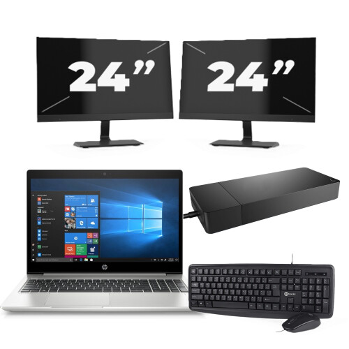 HP ProBook 455R G6 - AMD Ryzen 5 3500U - 15 inch - 8GB RAM - 256GB SSD - Windows 10 Home + 2x 24 inch Monitor Tweedehands