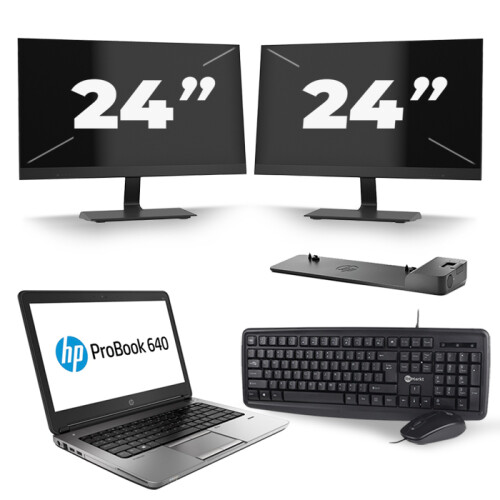 HP ProBook 640 G4 - Intel Core i3-8e Generatie - 14 inch - 8GB RAM - 256GB SSD - Windows 11 + 2x 24 inch Monitor Tweedehands