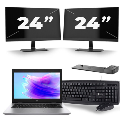 HP ProBook 640 G5 - Intel Core i5-8e Generatie - 14 inch - 16GB RAM - 256GB SSD - Windows 11 + 2x 24 inch Monitor Tweedehands