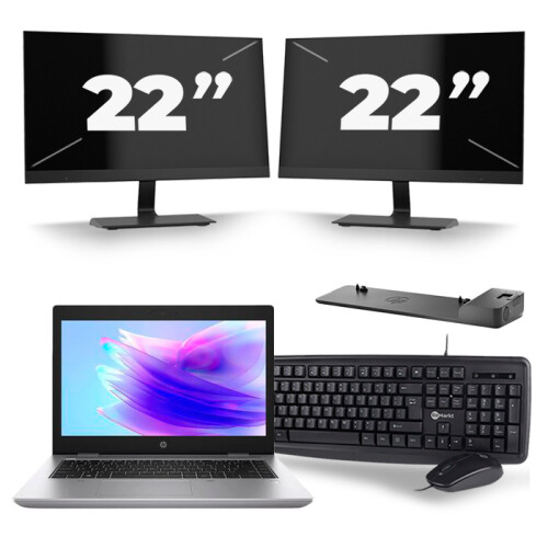 HP ProBook 640 G5 - Intel Core i5-8e Generatie - 14 inch - 16GB RAM - 256GB SSD - Windows 11 + 2x 22 inch Monitor Tweedehands