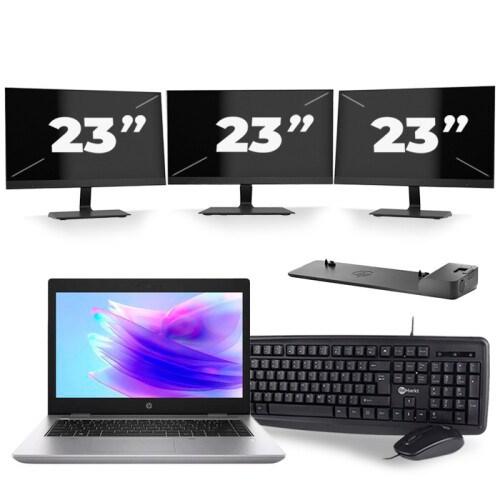 HP ProBook 640 G5 - Intel Core i7-8e Generatie - 14 inch - 16GB RAM - 256GB SSD - Windows 11 + 3x 23 inch Monitor Tweedehands