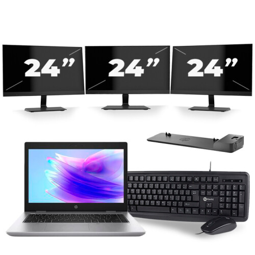 HP ProBook 640 G5 - Intel Core i7-8e Generatie - 14 inch - 16GB RAM - 256GB SSD - Windows 11 + 3x 24 inch Monitor Tweedehands