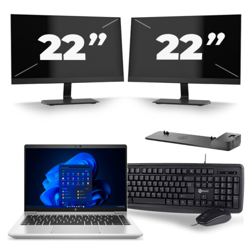 HP ProBook 640 G8 - Intel Core i5-11e Generatie - 14 inch - 8GB RAM - 256GB SSD - Windows 11 + 2x 22 inch Monitor Tweedehands