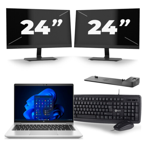 HP ProBook 640 G8 - Intel Core i5-11e Generatie - 14 inch - 8GB RAM - 256GB SSD - Windows 11 + 2x 24 inch Monitor Tweedehands