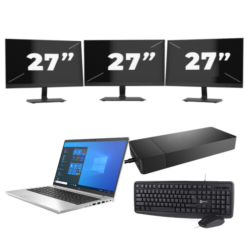 HP ProBook 640 G8 - Intel Core i5-11e Generatie - 14 inch - 16GB RAM - 512GB SSD - Windows 11 Home + 3x 27 inch Monitor Tweedehands