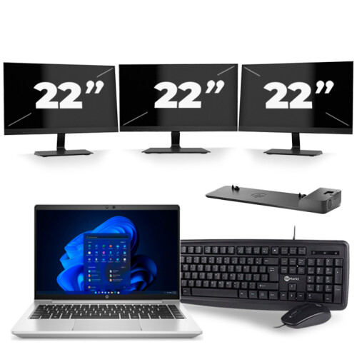 HP ProBook 640 G8 - Intel Core i5-11e Generatie - 14 inch - 8GB RAM - 256GB SSD - Windows 11 + 3x 22 inch Monitor Tweedehands