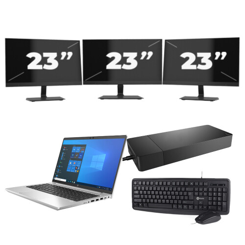 HP ProBook 640 G8 - Intel Core i5-11e Generatie - 14 inch - 8GB RAM - 256GB SSD - Windows 11 + 3x 23 inch Monitor Tweedehands