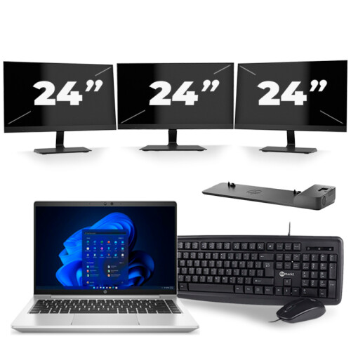 HP ProBook 640 G8 - Intel Core i5-11e Generatie - 14 inch - 8GB RAM - 256GB SSD - Windows 11 + 3x 24 inch Monitor Tweedehands