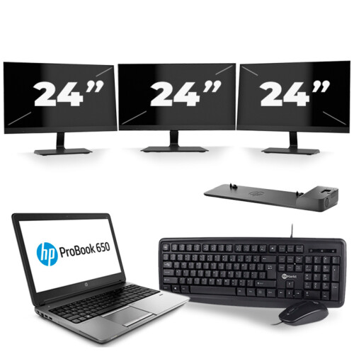 HP ProBook 650 G1 - Intel Core i5-4e Generatie - 15 inch - 8GB RAM - 256GB SSD - Windows 11 + 3x 24 inch Monitor Tweedehands