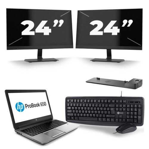 HP ProBook 650 G1 - Intel Core i5-4e Generatie - 15 inch - 8GB RAM - 256GB SSD - Windows 11 + 2x 24 inch Monitor Tweedehands