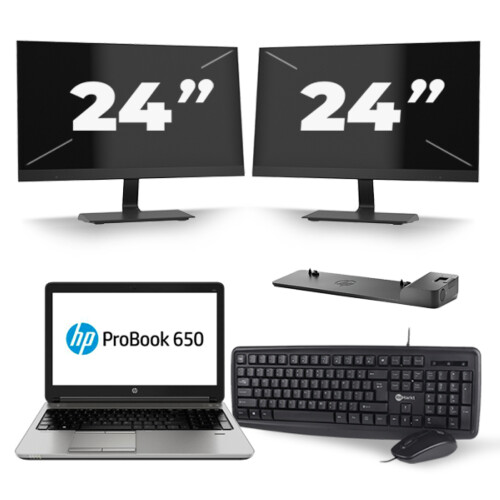 HP ProBook 650 G3 - Intel Core i5-7e Generatie - 15 inch - 8GB RAM - 256GB SSD - Windows 11 + 2x 24 inch Monitor Tweedehands