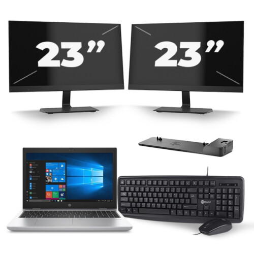 HP ProBook 650 G4 - Intel Core i3-8e Generatie - 15 inch - 8GB RAM - 256GB SSD - Windows 11 + 2x 23 inch Monitor Tweedehands