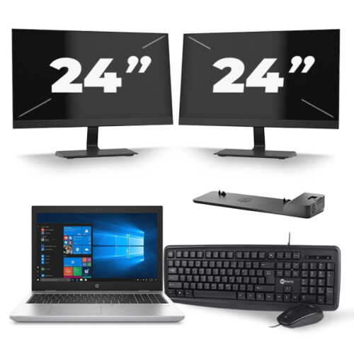 HP ProBook 650 G4 - Intel Core i5-8e Generatie - 15 inch - 16GB RAM - 256GB SSD - Windows 11 + 2x 24 inch Monitor Tweedehands