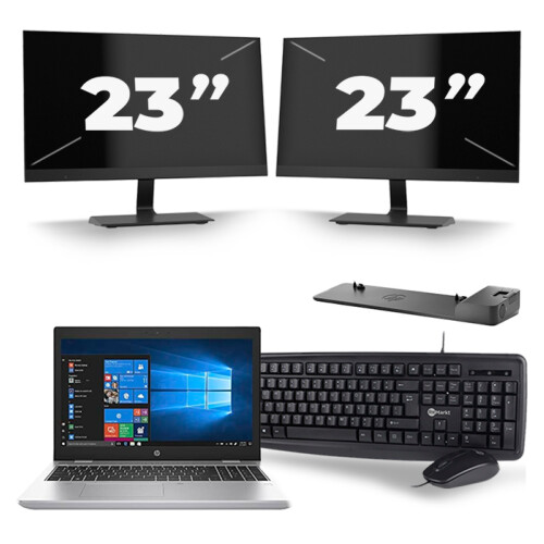 HP ProBook 650 G5 - Intel Core i5-8e Generatie - 15 inch - 16GB RAM - 256GB SSD - Windows 11 + 2x 23 inch Monitor Tweedehands