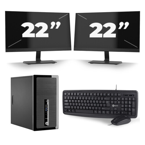 HP ProDesk 400 G2 Micro Tower - Intel Core i5-4e Generatie - 8GB RAM - 256GB SSD - Windows 10 + 2x 22 inch Monitor Tweedehands