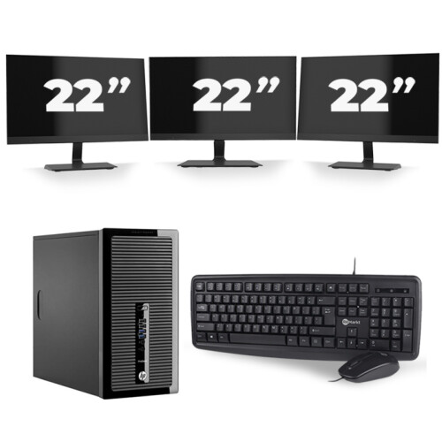 HP ProDesk 400 G2 Micro Tower - Intel Core i5-4e Generatie - 8GB RAM - 256GB SSD - Windows 10 + 3x 22 inch Monitor Tweedehands