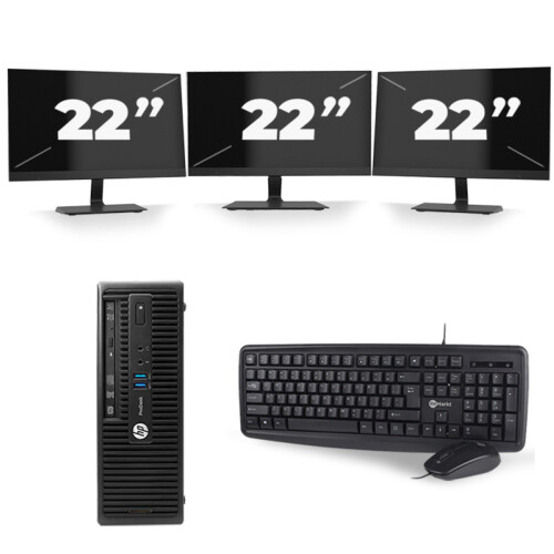 HP ProDesk 400 G2.5 SFF - Intel Core i7-4e Generatie - 8GB RAM - 256GB SSD - Windows 10 + 3x 22 inch Monitor Tweedehands